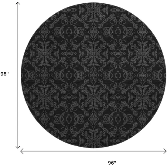 8' Gray And Charcoal Medallion Washable Round Rug With UV Protection Photo 3