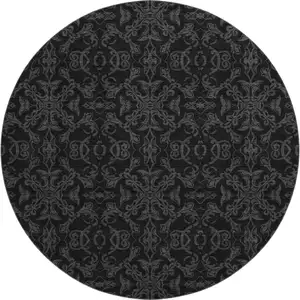 Photo of 8' Gray And Charcoal Medallion Washable Round Rug With UV Protection