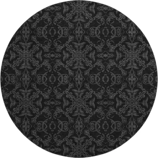 8' Gray And Charcoal Medallion Washable Round Rug With UV Protection Photo 1