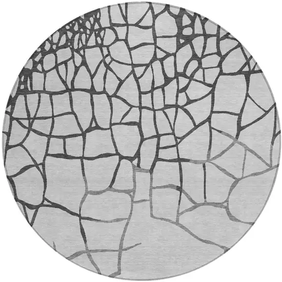 8' Gray And Charcoal Round Abstract Washable Indoor Outdoor Area Rug Photo 2