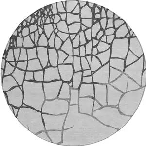 Photo of 8' Gray And Charcoal Round Abstract Washable Indoor Outdoor Area Rug