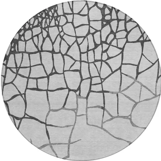 8' Gray And Charcoal Round Abstract Washable Indoor Outdoor Area Rug Photo 5