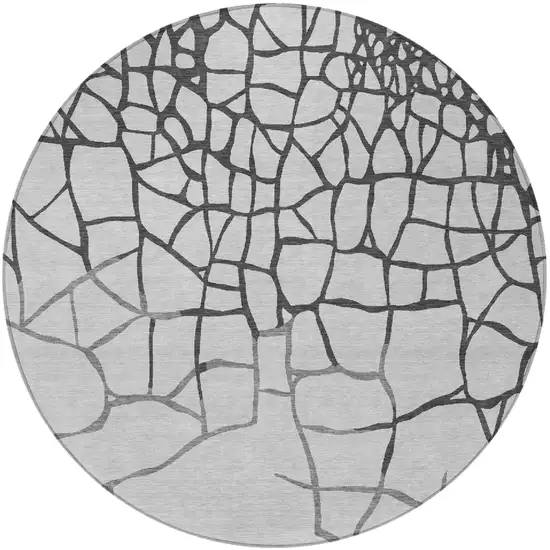 8' Gray And Charcoal Round Abstract Washable Indoor Outdoor Area Rug Photo 6
