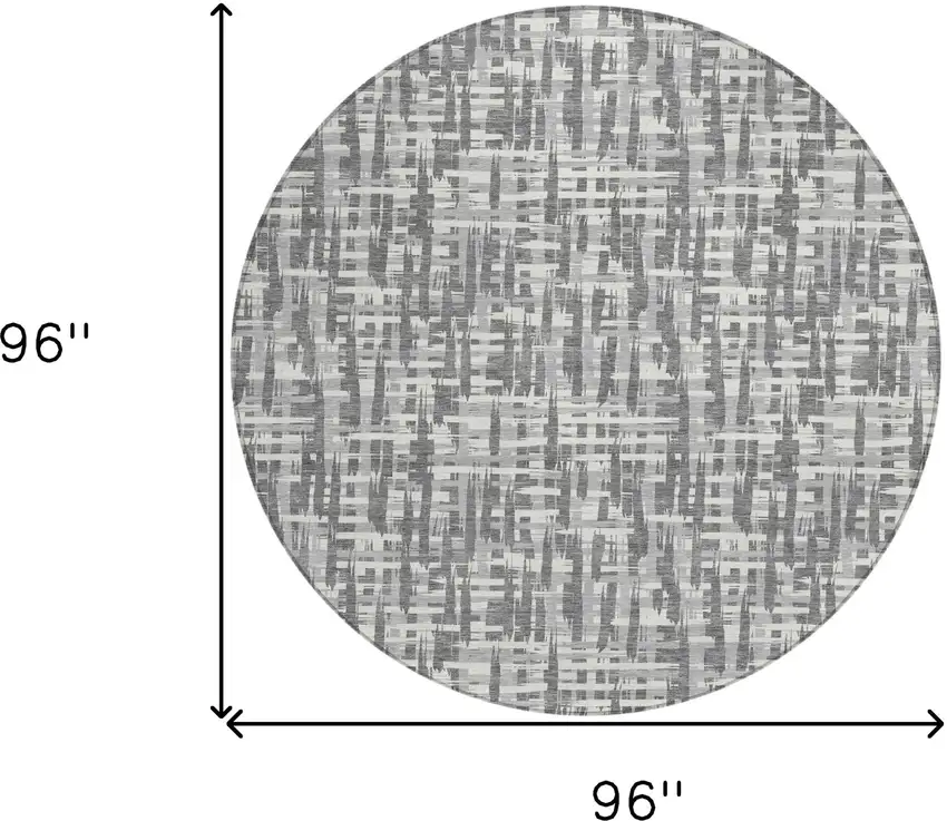 8' Gray And Charcoal Round Abstract Washable Indoor Outdoor Area Rug Photo 9