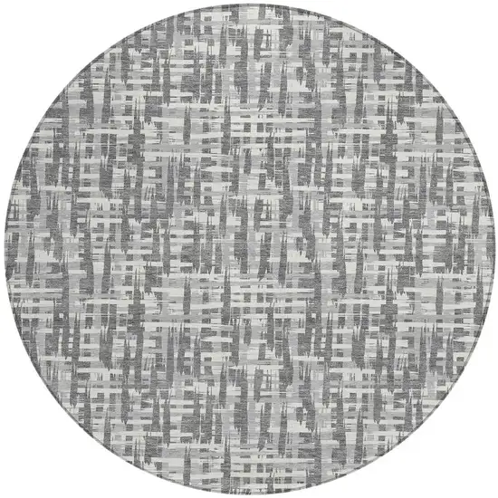 8' Gray And Charcoal Round Abstract Washable Indoor Outdoor Area Rug Photo 6