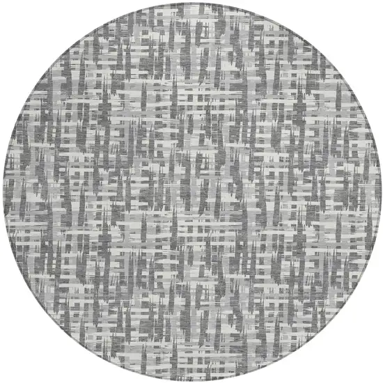 8' Gray And Charcoal Round Abstract Washable Indoor Outdoor Area Rug Photo 2