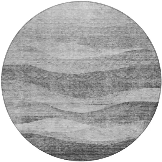8' Gray And Charcoal Round Abstract Washable Indoor Outdoor Area Rug Photo 2