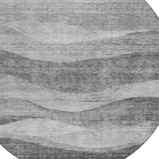 8' Gray And Charcoal Round Abstract Washable Indoor Outdoor Area Rug Photo 5