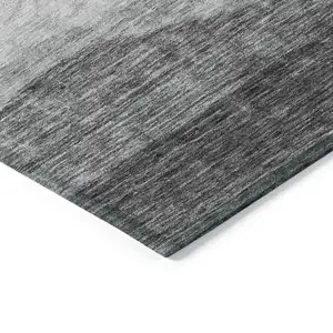Photo of 8' Gray And Charcoal Round Abstract Washable Indoor Outdoor Area Rug