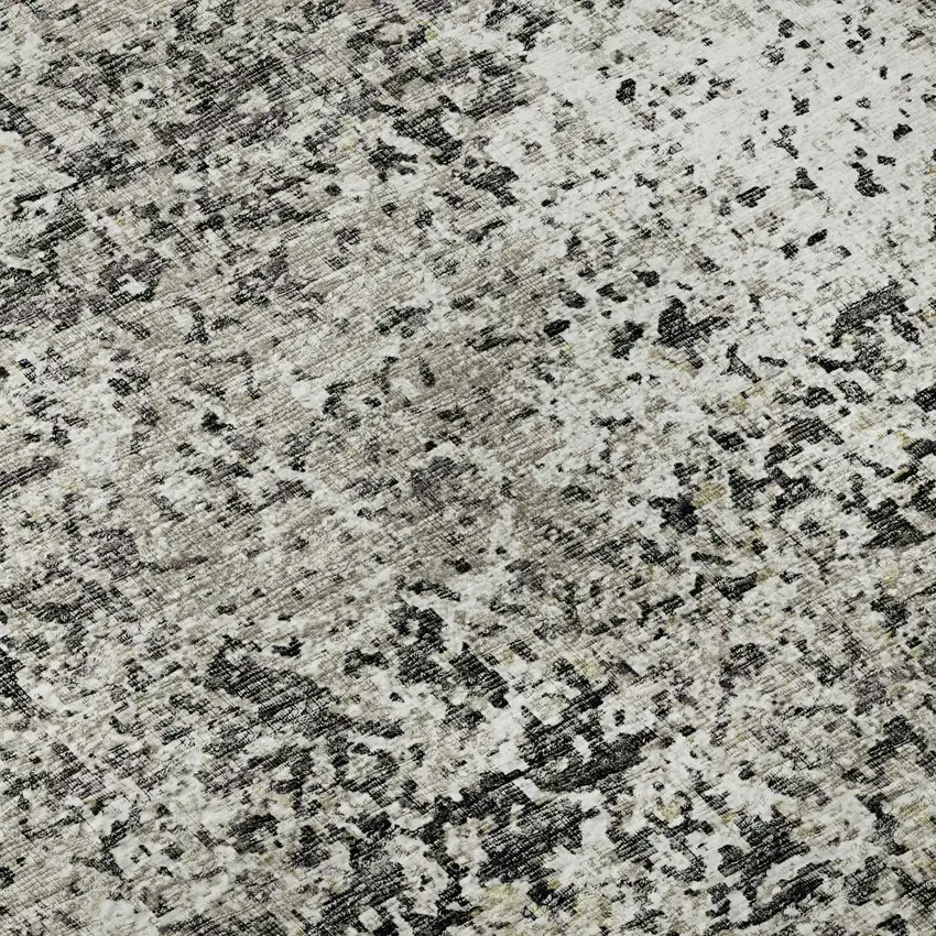 8' Gray And Charcoal Round Abstract Washable Indoor Outdoor Area Rug Photo 8