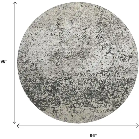 8' Gray And Charcoal Round Abstract Washable Indoor Outdoor Area Rug Photo 3