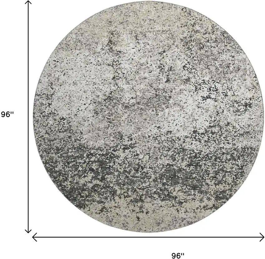 8' Gray And Charcoal Round Abstract Washable Indoor Outdoor Area Rug Photo 3