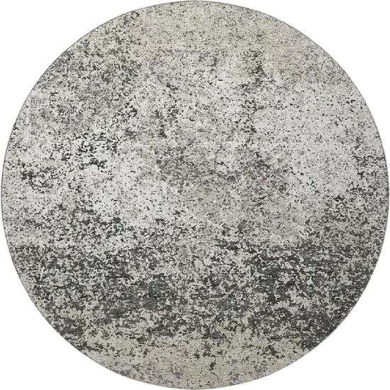 8' Gray And Charcoal Round Abstract Washable Indoor Outdoor Area Rug Photo 4