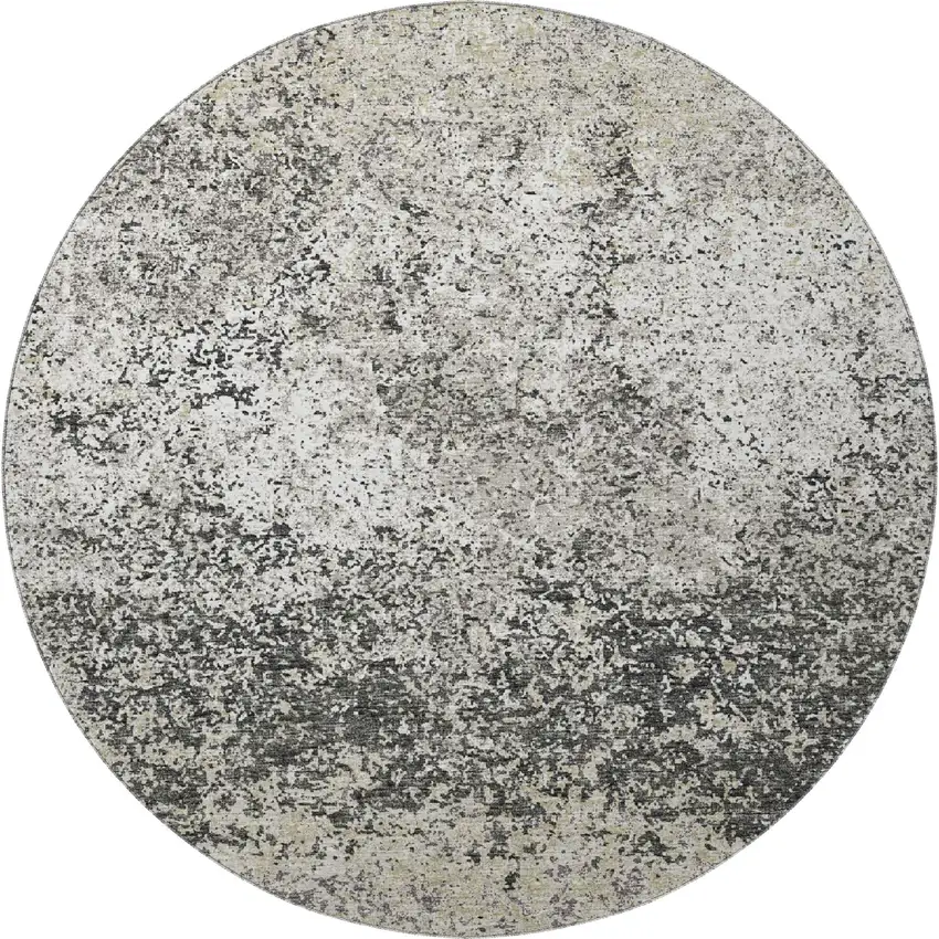 8' Gray And Charcoal Round Abstract Washable Indoor Outdoor Area Rug Photo 4