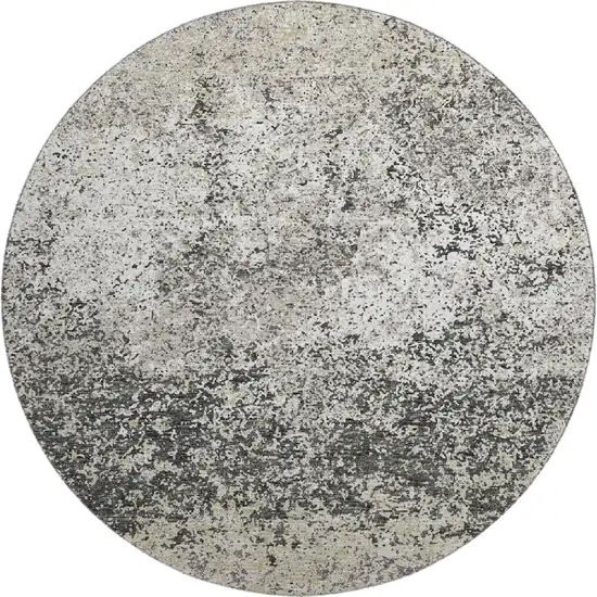 8' Gray And Charcoal Round Abstract Washable Indoor Outdoor Area Rug Photo 2
