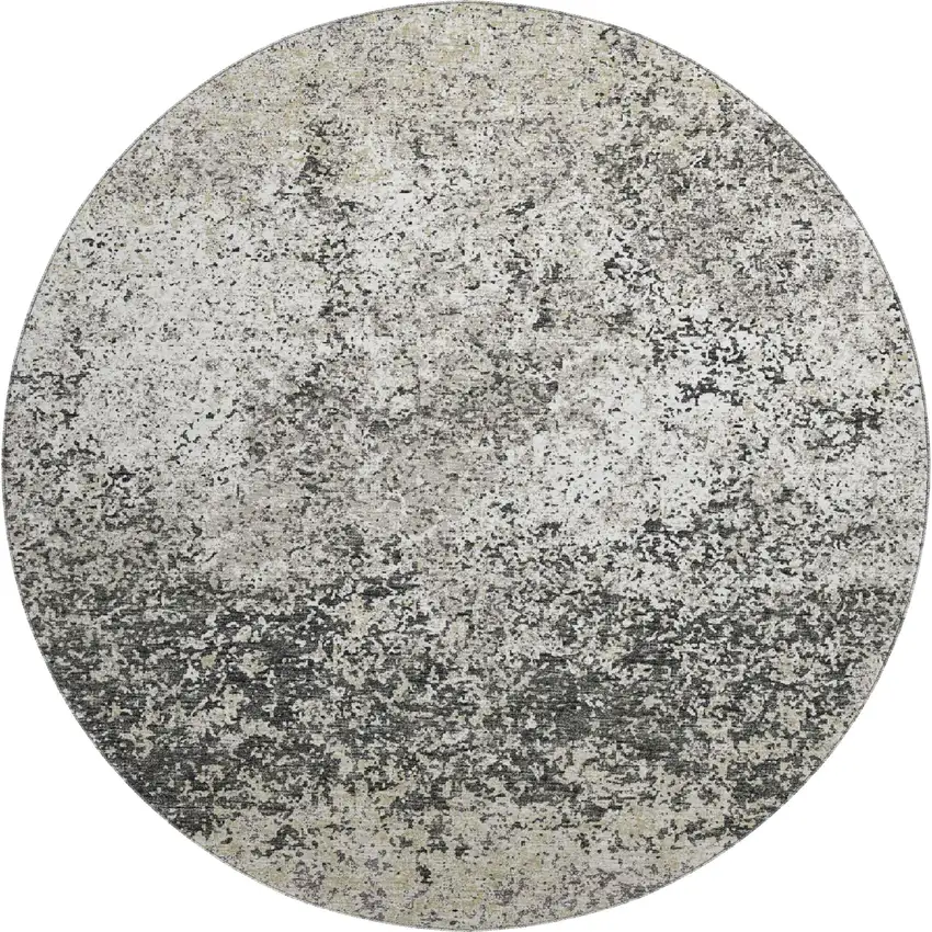8' Gray And Charcoal Round Abstract Washable Indoor Outdoor Area Rug Photo 2