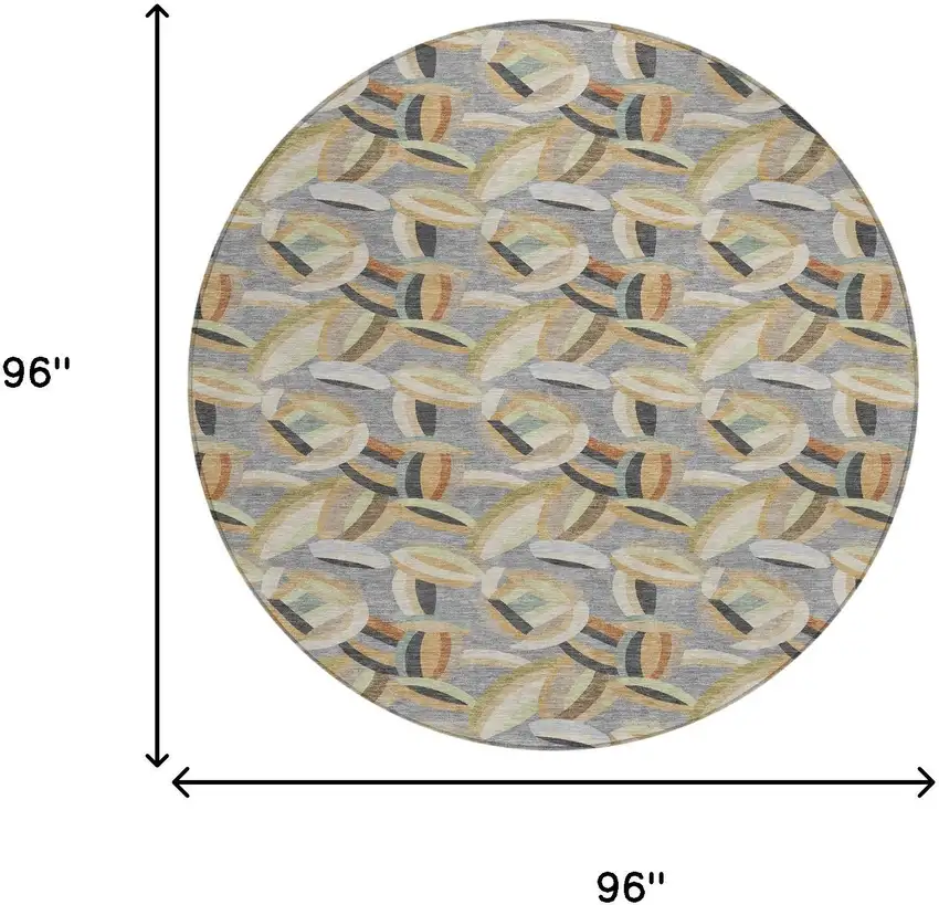 8' Gray And Charcoal Round Abstract Washable Indoor Outdoor Area Rug Photo 8