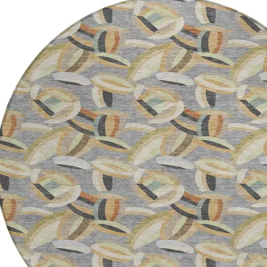 8' Gray And Charcoal Round Abstract Washable Indoor Outdoor Area Rug Photo 2