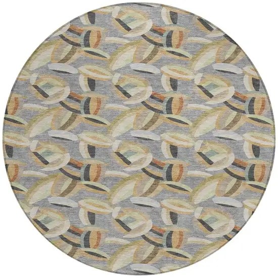 8' Gray And Charcoal Round Abstract Washable Indoor Outdoor Area Rug Photo 3