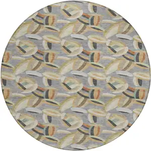 Photo of 8' Gray And Charcoal Round Abstract Washable Indoor Outdoor Area Rug