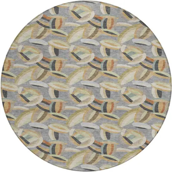8' Gray And Charcoal Round Abstract Washable Indoor Outdoor Area Rug Photo 1