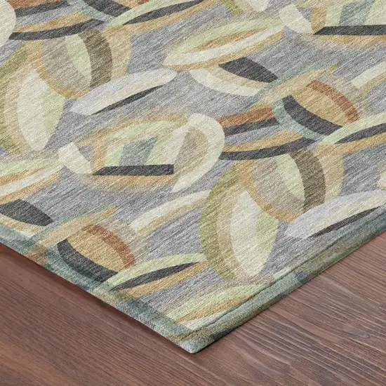 8' Gray And Charcoal Round Abstract Washable Indoor Outdoor Area Rug Photo 6