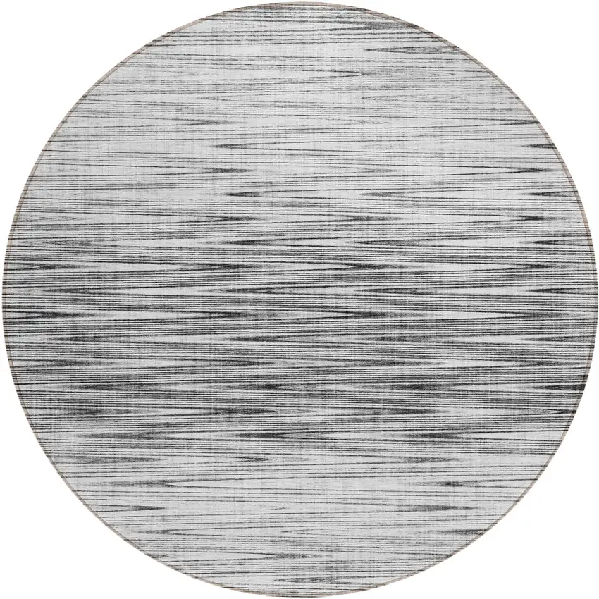 8' Gray And Charcoal Round Abstract Washable Indoor Outdoor Area Rug Photo 2
