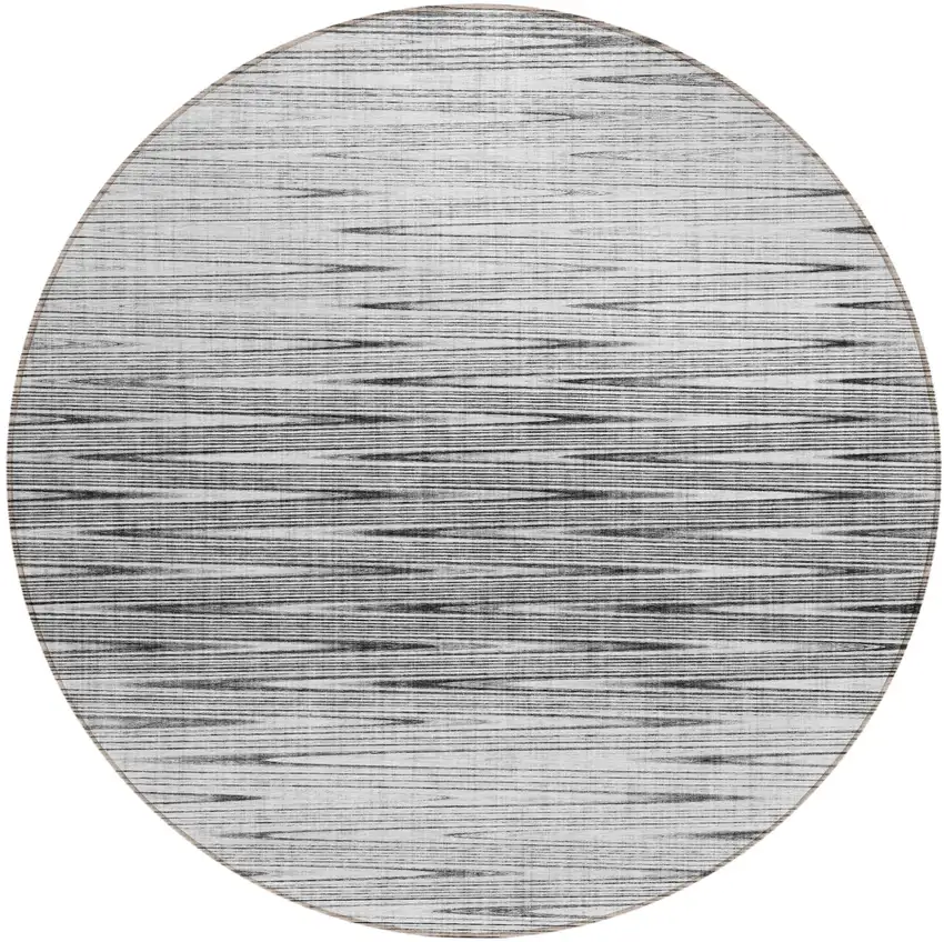 8' Gray And Charcoal Round Abstract Washable Indoor Outdoor Area Rug Photo 2