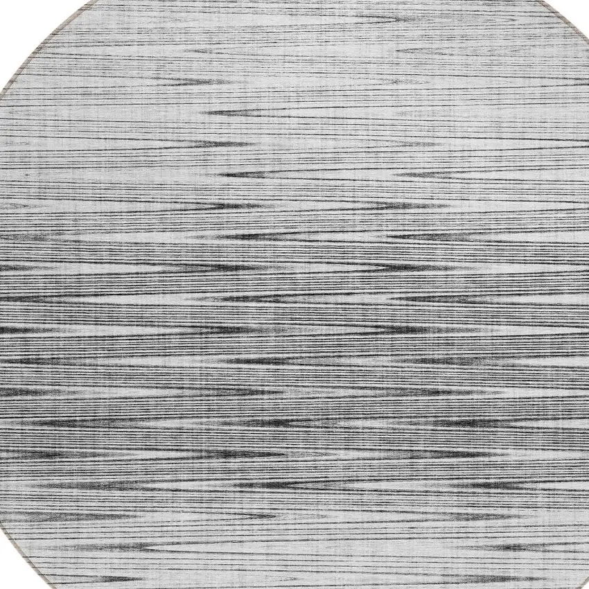 8' Gray And Charcoal Round Abstract Washable Indoor Outdoor Area Rug Photo 4