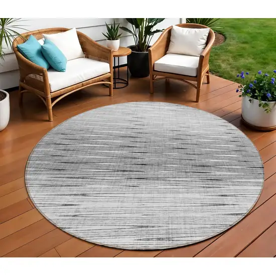 8' Gray And Charcoal Round Abstract Washable Indoor Outdoor Area Rug Photo 1