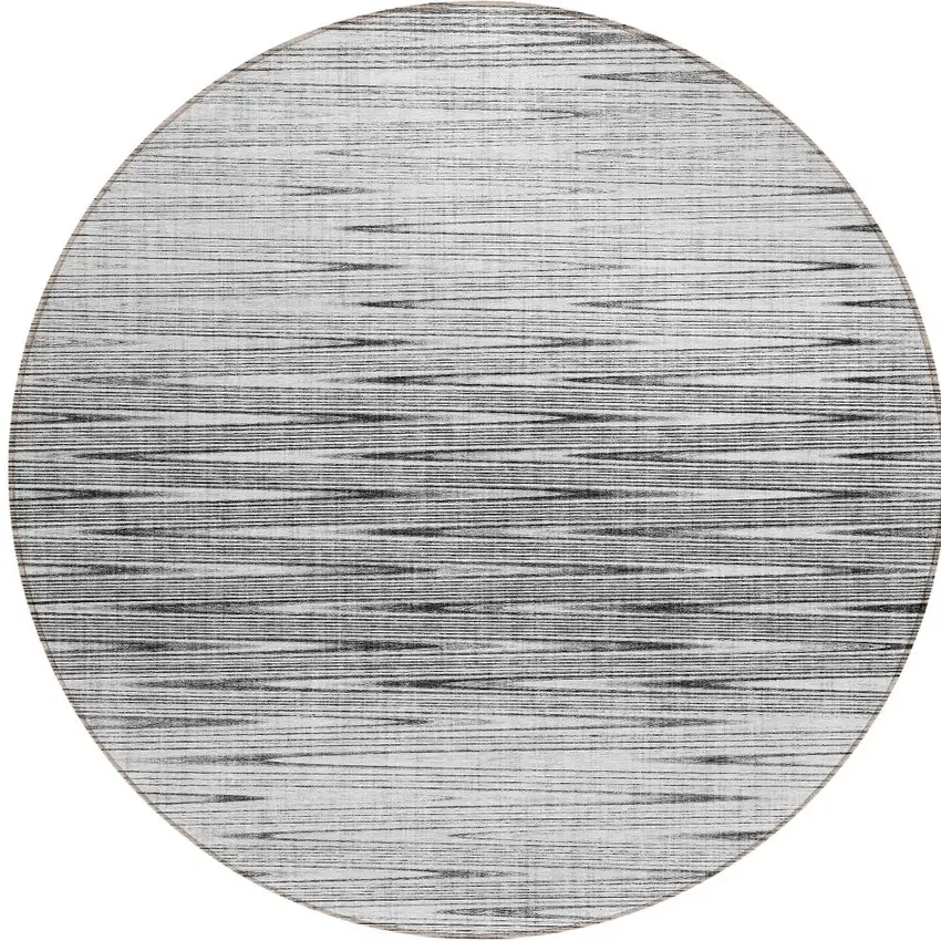 8' Gray And Charcoal Round Abstract Washable Indoor Outdoor Area Rug Photo 5