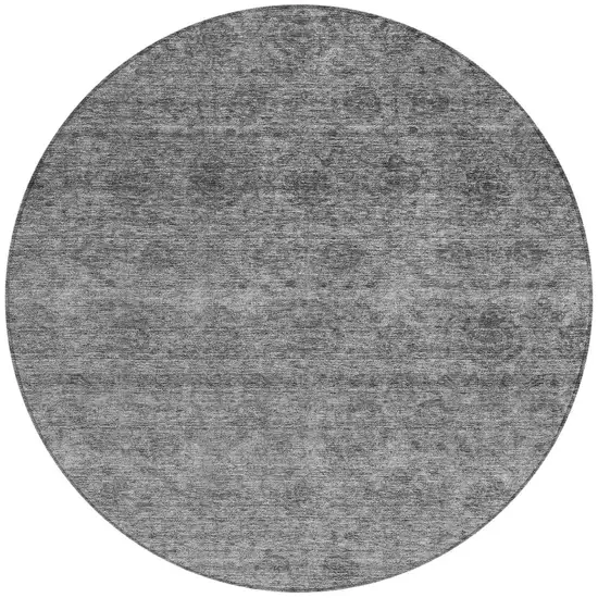 8' Gray And Charcoal Round Floral Washable Indoor Outdoor Area Rug Photo 4