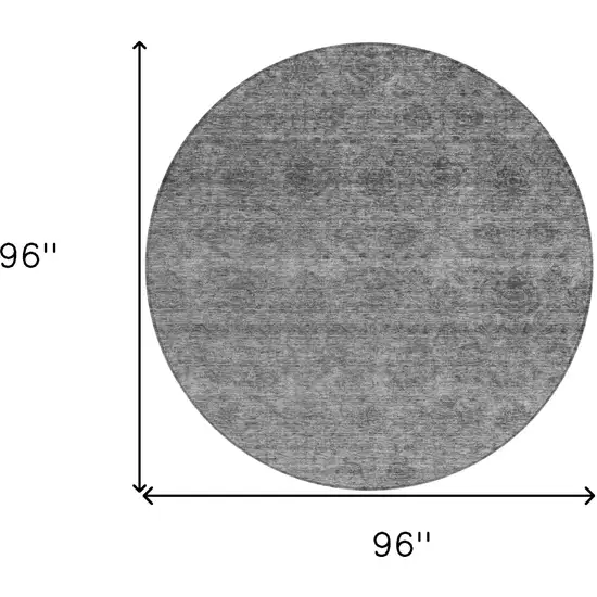 8' Gray And Charcoal Round Floral Washable Indoor Outdoor Area Rug Photo 3