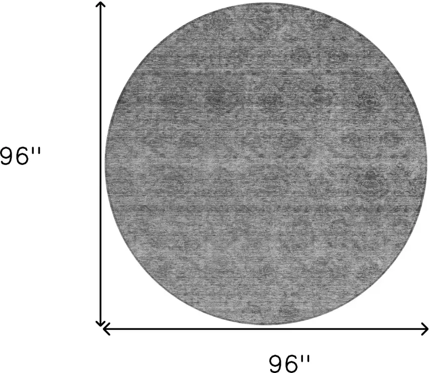 8' Gray And Charcoal Round Floral Washable Indoor Outdoor Area Rug Photo 3