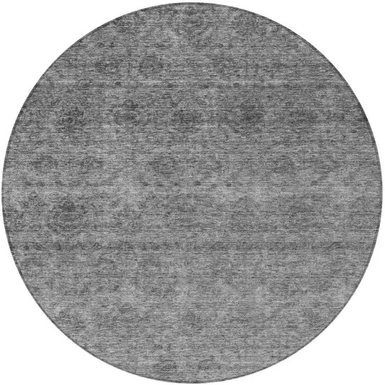 8' Gray And Charcoal Round Floral Washable Indoor Outdoor Area Rug Photo 5