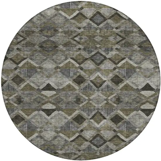 8' Gray And Charcoal Round Geometric Washable Indoor Outdoor Area Rug Photo 2