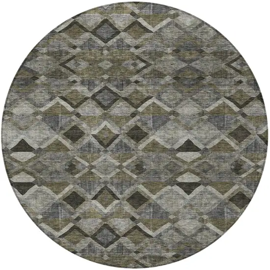 8' Gray And Charcoal Round Geometric Washable Indoor Outdoor Area Rug Photo 6