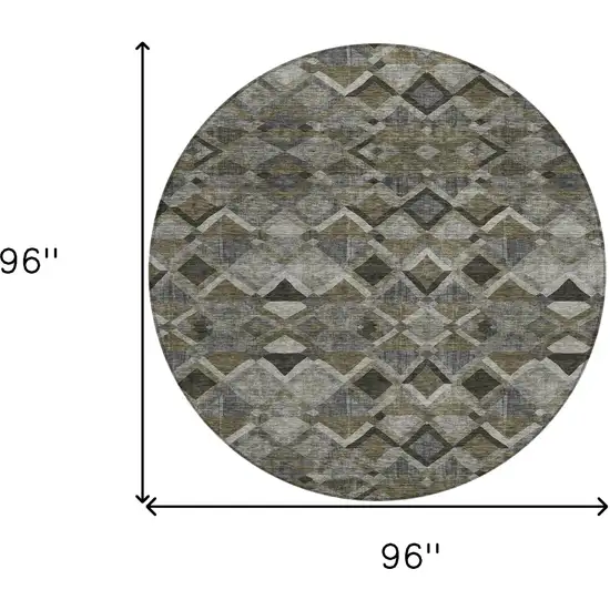 8' Gray And Charcoal Round Geometric Washable Indoor Outdoor Area Rug Photo 9