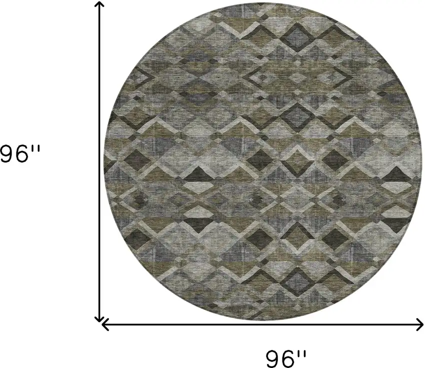 8' Gray And Charcoal Round Geometric Washable Indoor Outdoor Area Rug Photo 9