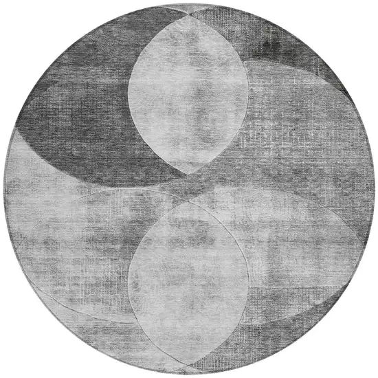 8' Gray And Charcoal Round Geometric Washable Indoor Outdoor Area Rug Photo 6