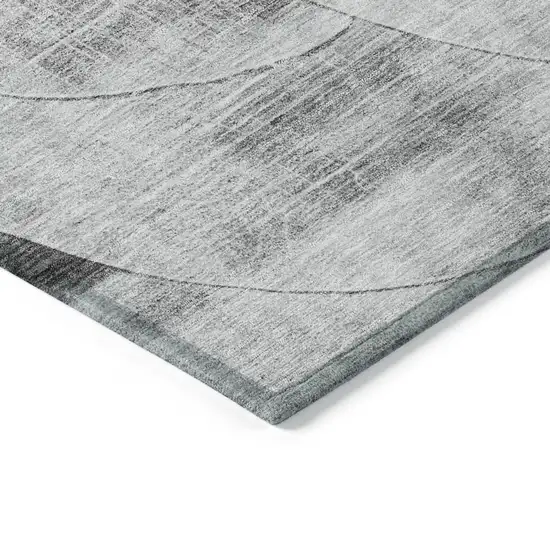 8' Gray And Charcoal Round Geometric Washable Indoor Outdoor Area Rug Photo 4