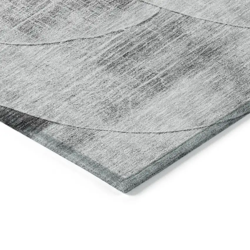 8' Gray And Charcoal Round Geometric Washable Indoor Outdoor Area Rug Photo 4