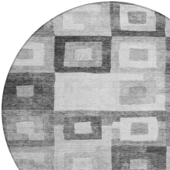 8' Gray And Charcoal Round Geometric Washable Indoor Outdoor Area Rug Photo 5