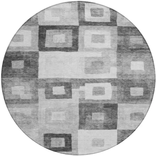 8' Gray And Charcoal Round Geometric Washable Indoor Outdoor Area Rug Photo 2