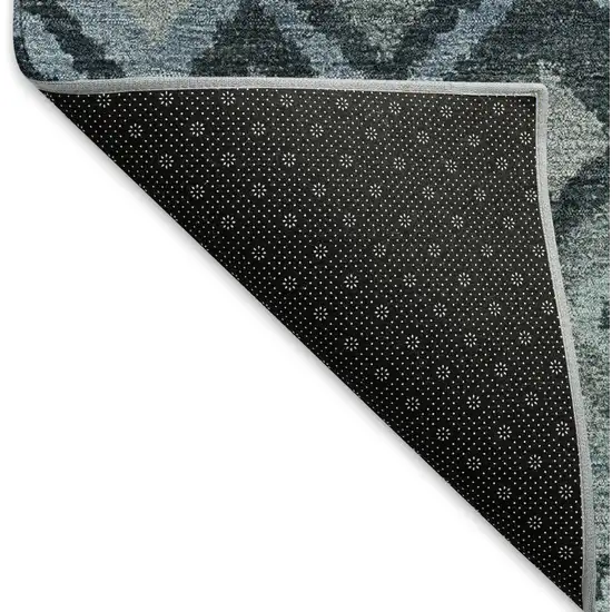 8' Gray And Charcoal Round Geometric Washable Indoor Outdoor Area Rug Photo 5