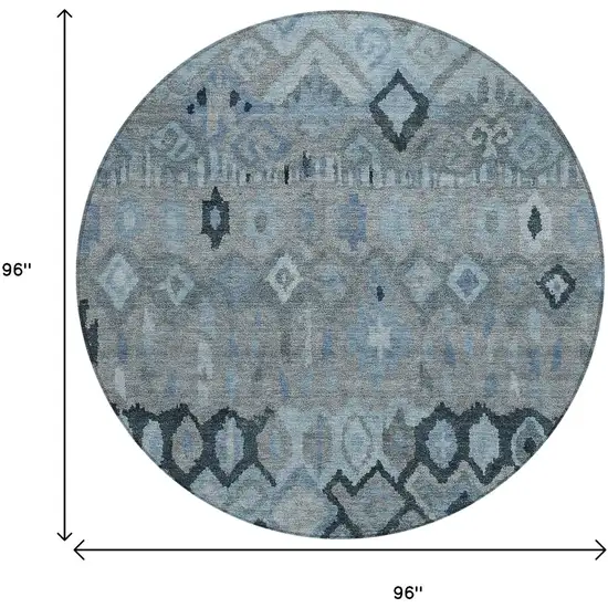 8' Gray And Charcoal Round Geometric Washable Indoor Outdoor Area Rug Photo 3
