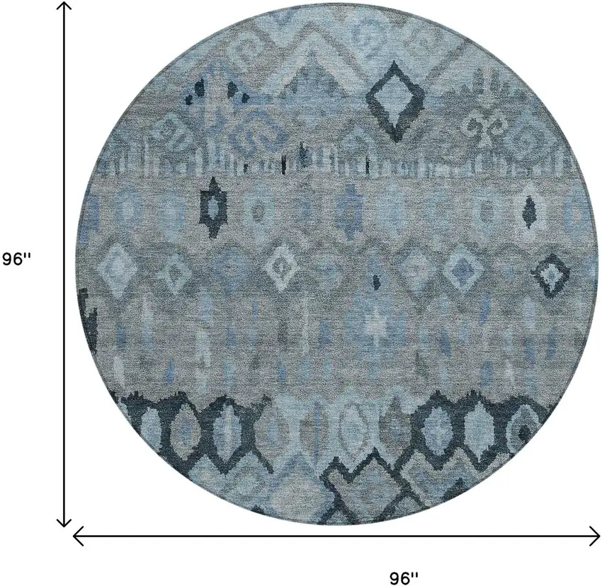 8' Gray And Charcoal Round Geometric Washable Indoor Outdoor Area Rug Photo 3