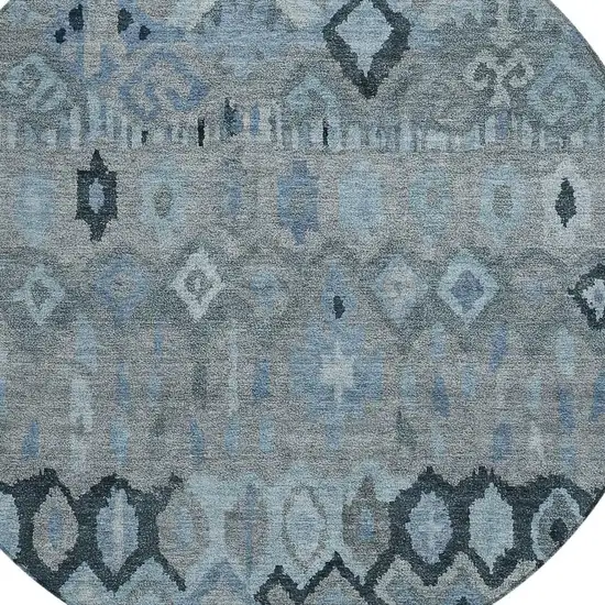 8' Gray And Charcoal Round Geometric Washable Indoor Outdoor Area Rug Photo 6