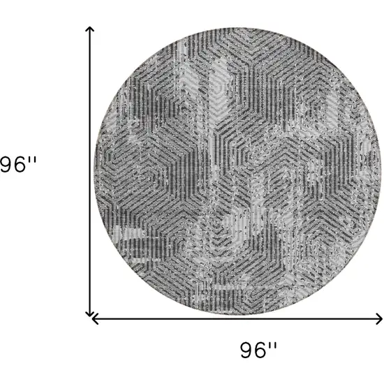 8' Gray And Charcoal Round Geometric Washable Indoor Outdoor Area Rug Photo 3