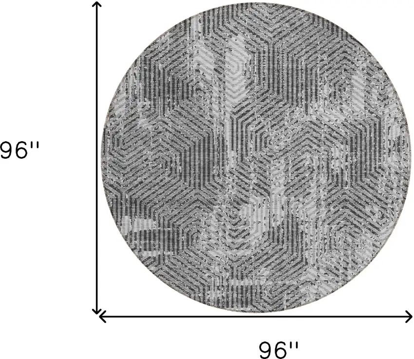 8' Gray And Charcoal Round Geometric Washable Indoor Outdoor Area Rug Photo 3